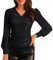 GRACE KARIN Damen Vintage Pailletten Bluse Kreuz V-Ausschnitt Sexy Tunika Slim Fit Party Tops Langarm Chiffon Glitzer Highlights Tops Schwarz L