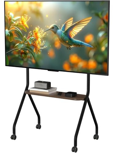 CVDF Rollender TV-Ständer für 49-75 Zoll LCD LED OLED Flach/Curved Panel Screen TVs, Mobiler TV-Ständer mit Rädern, Höhenverstellbarer TV-Bodenständer, hält bis zu 50 kg, Max VESA 600 x 600 mm,