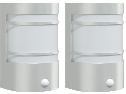 vidaXL Außenwandleuchten 2 Stk., Außenwandleuchte mit Bewegungsmelder, Außenleuchte mit IP44-Schutzart Diffusor, Wandleuchte Gartenlampe, Silbern Edelstahl