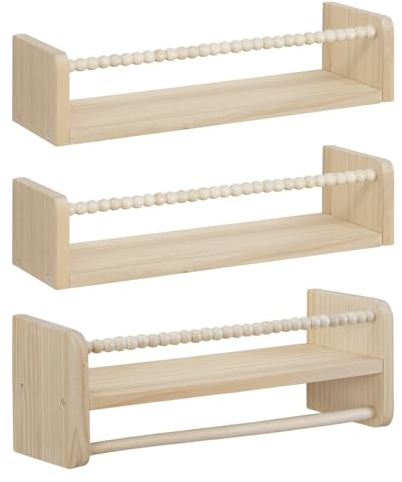 WOLTU 3er Set Kinder Bücherregal Wand, 50cm Wandregal Kinderzimmer, aus Massivholz, Hängeregal Schweberegal Kinderregal, Montessori Regal, für Bücher Spielzeug, Naturholz Farbe