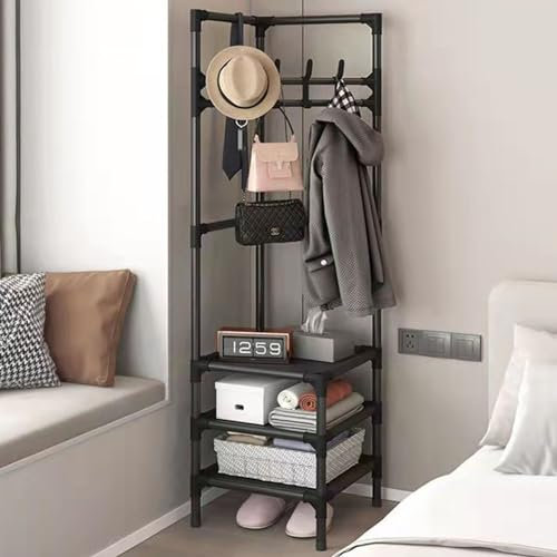 FairyHover Porte-Manteau Autoportant Organisateur De Placard Cintre d'angle Arbre Entrée Chambre Porte-Chapeau avec Étagère À Chaussures avec Crochets pour Entrée Chambre A,45 * 60CM