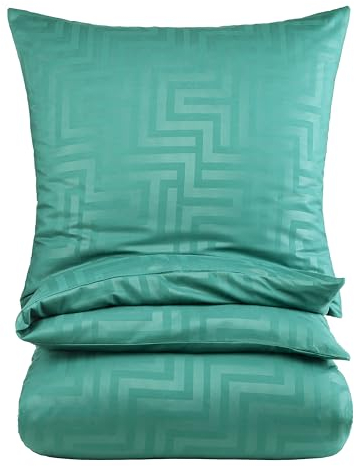 BaSaTex Mikrofaser Bettwäsche im Prägedruck 4 teilig 2X 135x200 + 2X 80x80 | mit Reißverschluss | Allergiker geeignet und ÖkoTex Zertifiziert | Labyrinth Smaragd Grün