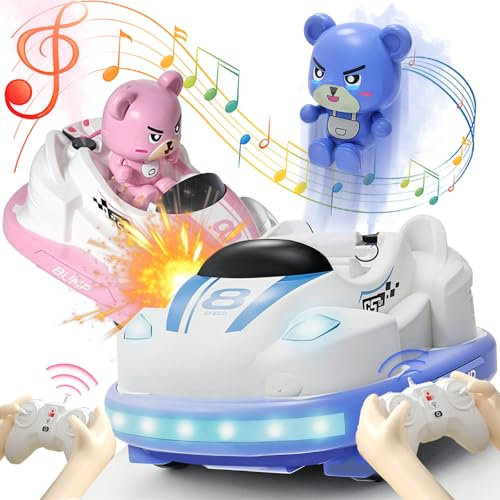 Joellfuner Ferngesteuertes Auto Spielzeug für Zwei Gegeneinander, 2 Pcs Ferngesteuerter Autoscooter für Kinder, Kollision Spielzeugauto, RC Autoscooter mit Musik, Licht und Spray, Geschenke für Kinder