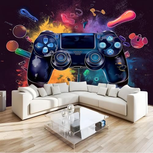 éLéMents De Jeux VidéO Papier Peint Enfant 250x175 cm Une manette 3D Effet Moderne Salon Chambre Chambre Décoration Murale Tableaux Muraux Tapisserie Adolescents GarçOns Filles