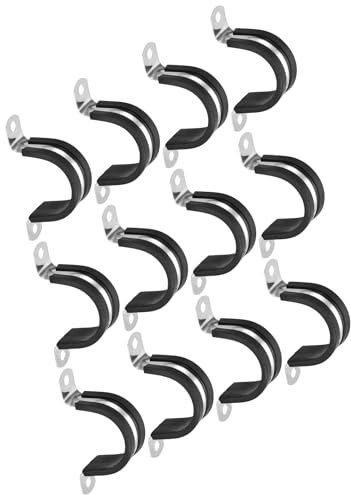 TOP-VIGOR 12Pcs 40mm(1-9/16) Cable Clamp, Rubber Pipe Strap Rubber Cushioned 304 Stainless Steel Hose Clamp U Shape Metal Clamp Tube Holder for Fixing Tube Pipe Wire