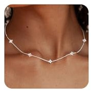 FUNEIA Gold Silber Kette Damen 14 Karat Vergoldete Halskette Cubic Zirkonia Choker Herz Schmetterling Blume Kette Hypoallergene Wasserfest Statement Kette Prsonalisiert Modeschmuck Geschenke