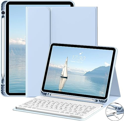 JKSML Custodia per tastiera per iPad Air 11 M3/M2 (2025/2024) e iPad Air di 5a/4a generazione (2022/2020) 11, copertura per tastiera Bluetooth wireless rimovibile con portamatite, spegnimento