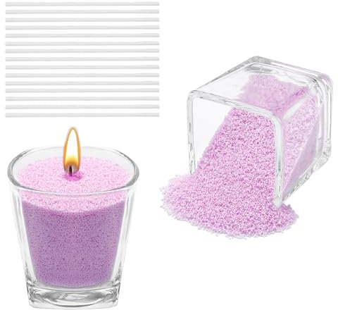 Scentoria Kerzensand 900g, Kerzensand mit Docht, Kerzenwachs Granulat mit 15 Dochte 10 cm, Wachsgranulat für Kerzen, Kerzen Sand, Kerzengranulat für die DIY Kerzenherstellung (Lila)