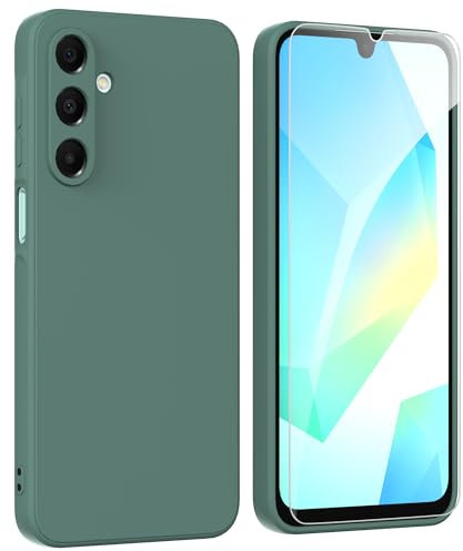 ARRYNN Funda para Samsung Galaxy A16 5G / 4G (6.7) con Cristal Templado Protector de Pantalla,Verde Ultra Slim Protectora Funda de Silicona Líquida Suave Case Cover - Verde1
