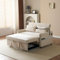 Autheria Sofa mit Schlaffunktion, Sofa 2 Sitzer Modernes Doppel Klappbares, Multifunktionssofa mit Verstellbare Rückenlehne und Handyhalter und USB Ladeanschluss, Wohnzimmer Möbel Beige