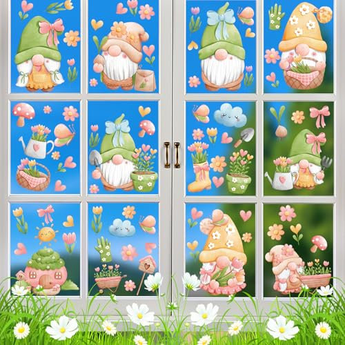 Zindoo Frühling Fensterbilder 86 Pcs Selbstklebend, Statische Haftung Fensteraufkleber, Doppelseitiger Druck, Perfekte Fensterdekoration für Frühling und Alltag Wiederverwendbar