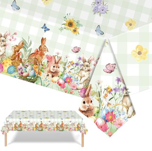 Tischdecke Ostern Deko, Ostertischdecke, Kunststoff Tischdecken Ostern, Tischdecke Osterhase Ostereier Rechteck Tischdecken, Wasserdicht Tischläufer Tischdeko für Osterdeko