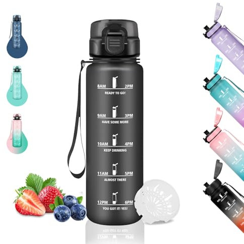 Trinkflasche Kinder- 0 5 liter- Trinkflasche, Trinkflasche Auslaufsicher, mit Filter, Trinkflasche Kohlensäure Geeignet, Leicht zu Reinigen, Wasserflasche für Schule, Reisen, Camping, Running, Schwarz