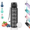 Gourde, 500ml Gourde Enfant, Gourde Graduée pour 1 Journee, Anti-Fuite, Bouteille d'eau pour Garçon & Fille, Gourde Graduée avec Slogan de Motivation, pour l'École, Voyage, Bureau, Extérieur, Noir