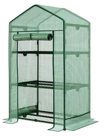 Floordirekt - Gewächshaus UV-beständig - Foliengewächshaus mit Metallablagegitter - Langlebig. Witterungsbeständiges Pflanzenhaus für Gemüse Kräuter. Blumen (49x69x127cm Bloom 3 Etagen)