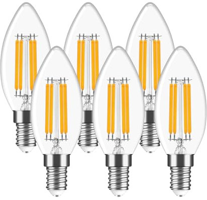 Morotty Pack de 6 Ampoules LED E14, Ampoules LED E14 pour bougie 4W, blanc chaud 2700K, 470lm, petite ampoule à vis C35, équivalent 40W, non gradable
