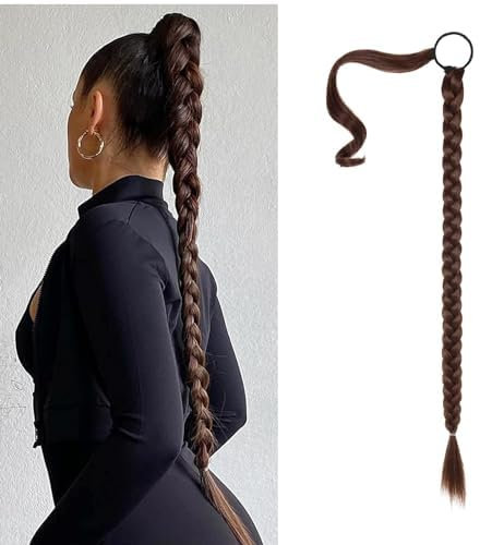 Echthaar Zopf Haarteil Zopf Pferdeschwanz Haarteiledreadlocks Extension Haarsträhnen zum Einflechten Ponytail Extension Echthaar Haarzopf Verlängerung (Braun)