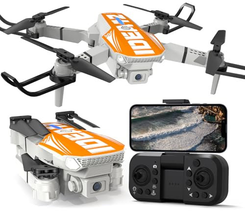 LE-IDEA Plegable Mini Drone con Cámara 1080P, IDEA12 Dron con Posicionamiento Flujo Óptico Trayectoria de Vuelo Modo sin Cabeza, RC Quadcopter Drone para Adultos Principiantes, Naranja