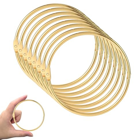 BOXOB 8 Stück Binderinge, 103mm Groß Buchpapierringe Clips Metall Vernickelt Schlüsselanhänger Binderinge für Karteikarten Notizbücher Fotos Akten Basteln Zuhause Schule Büro (Gold)