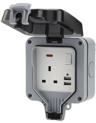 Enchufe exterior con tapa, Enchufe eléctrico impermeable IP66 con puerto de carga USB, Cubierta de enchufe eléctrico con cubierta de carcasa resistente a la intemperie