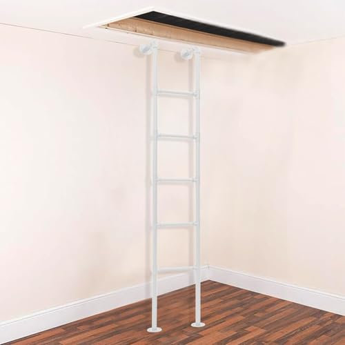 Scala industriale diritta da parete per cantina, finestra, pozzo, soppalco e mansarda bianca, dimensioni personalizzabili (100 cm), scala antincendio di emergenza