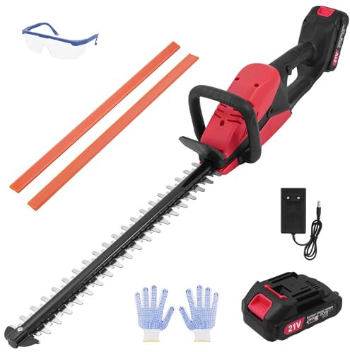 Akku Heckenschere Profi Hecken & Strauchschere, Heckenschere Elektrisch mit Akku und Ladegerät, 52cm Schwertlänge Inkl. Handschuhe, Schnittstärke 15mm Dual Schnittklingen Verstellbarer Griff