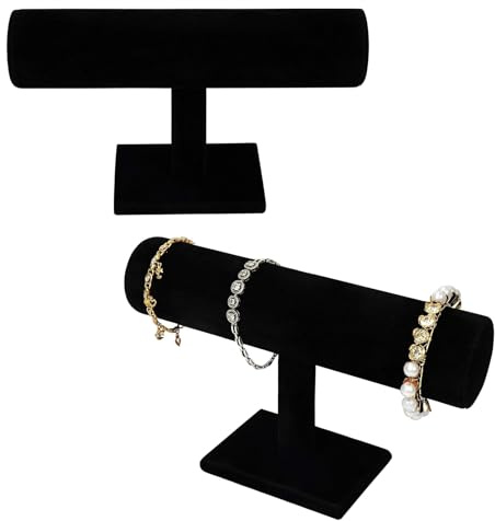 Ziyonix 2 Stücke Armband Halterung, Schwarz Samt Schmuckständer, T-förmiger Armband Organizer, Schmuck Ausstellungsständer für Uhren Ketten Armbänder