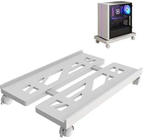 Zbozzba Soporte para Pc, Soporte CPU Móvil, Soporte Ajustable Universal, Soporte de Escritorio para Ordenador de 4 Ruedas, para Gamers, Hogar, Oficina Blanco