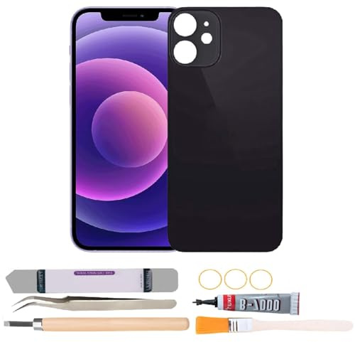 Cubierta trasera de cristal de repuesto compatible con iPhone 12 de 6.1 pulgadas con kits de herramientas de reparación (negro)