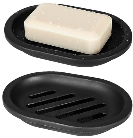 Ziyonix Porte-Savon Noirs 2 Pièces, Repose Savons Double Couche avec Drain, Porte-savons de Voyage avec Plateau d'égouttement Boite Savon en Plastique Voyage Portable pour Maison, L'école, Camping