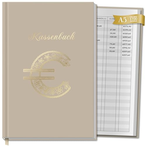 BIROYAL Kassenbuch A5, Übersichtlich & Logisch Strukturiert, 3700+ Einträge | 120 Seiten Haushaltsbuch mit 120g Stabiles Papier, Ausreichend Platz für Einnahmen & Ausgaben, Ideal für Kleinunternehmer