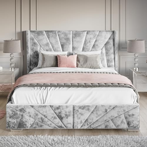 Blisswood King Ottoman Bed Frame Upholstered Bed UKFR Velvet Ottoman Storage Bed with Gas Lift End Opening Wooden Slats with Storage (5ft King 160 x 214, No Mattress)