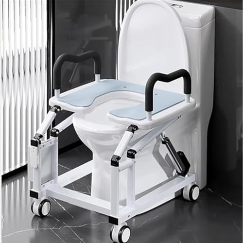 Rialzo automatico del sedile del WC, sedia elettrica mobile per WC, Rialzo per sedile WC, con doppi braccioli antiscivolo e ruote universali a 360°, angolo di sollevamento di 29°, sedile WC rialzato