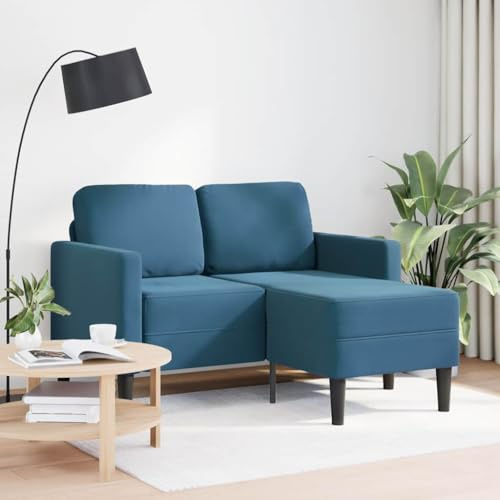 Amorsee 2-Sitzer Sofa mit Fußhocker aus Samt Eckcouch in L-Form Rechts/Links Ecksofa Sofa Kleines fürs Wohnzimmer/Schlafzimmer/Wohnung, Blau