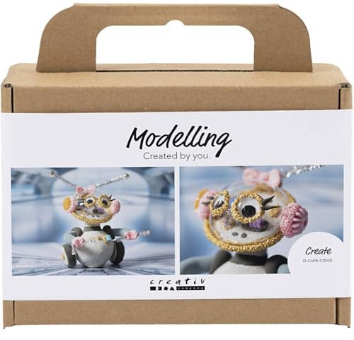Mini Bastelset Modellierung, Roboter, Grau, Rosa, 1er Pack