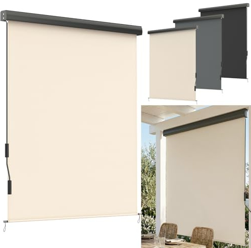 WoRaum Auvent Vertical Extensible 160x250cm – Auvent à Manivelle avec Cassette, Brise-Vue pour Balcon, Protection UV Résistante, Coupe-Vent, Store Extérieur pour Balcon Terrasse Patio,Beige