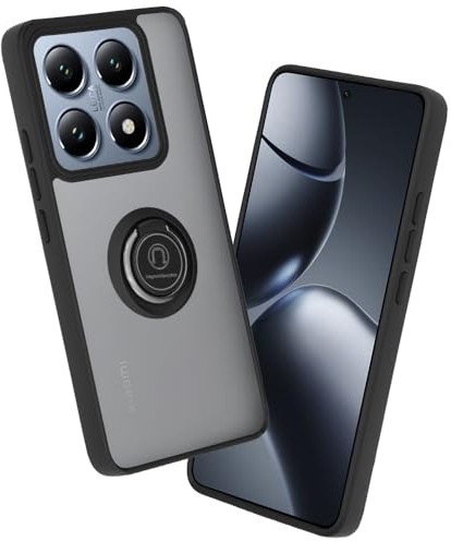 Techsuit für Xiaomi 14T Pro Hülle mit Ringhalter, Magnetring Kompatibel, 360 Grad Drehung, Stoßfest, Aufprallschutz, Erhöhte Kanten, Magnetische Autohalterung Kompatibel, Glinth Series, TPU, Schwarz