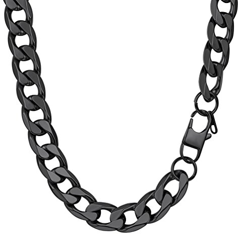 PROSTEEL Herren Halskette Edelstahl Panzerkette 13mm Breite schwer Glieder Link Gliederkette Herren Hip-Hop Kette, 71CM lang, Schwarz