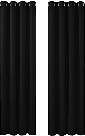 Deconovo Blickdicht Verdunkelungsvorhang Ösen Gardinen Thermovorhang Kälteschutz Thermo gegen Kälte Thermogardine Hitzeschutz, 290x140 cm(HöhexBreite), Schwarz, 2er Set
