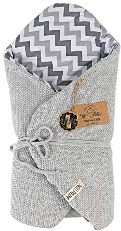 SweetDreams Baby Einschlagdecke, Schlafsack, Wickeldecke für Neugeborene und Kleinkinder, Baumwolle 0-12 Monate, super weich, 75 x 75 cm (1024) (Grau/Zickzack)