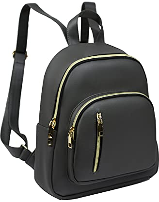 YANAIER Rucksäcke Damen PU Leder Tagesrucksack Schultaschen Reiserucksack Umhängetasche für Mädchen Grau