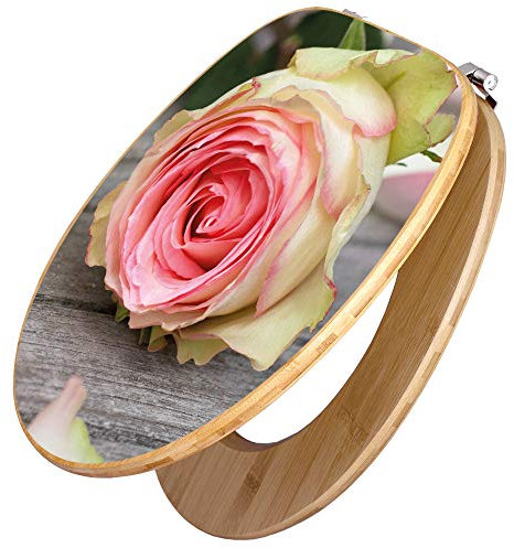 banjado Design WC Sitz Bambus 45x37,5cm / Toilettendeckel Holz/hochwertiger Toilettensitz/Bambus-Toilettendeckel für alle gängigen Toiletten - Rosa Rose