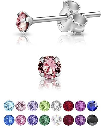DTPsilver - Winzige Ohrringe 925 Sterling Silber mit Kristallen von Swarovski® Elements Runde Sehr kleine Ohrstecker - Durchmesser 3 mm - Farbe : Licht Stieg