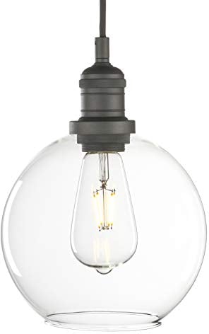 Phansthy Pendelleuchte Vintage Industrie Hängeleuchte Hängelampe Lampe Kronleuchter aus Kugel Klar Glas E27 Lampenfassung Deckenleuchte für Küche Keller Wohnzimmer (Schwarz Farbe)