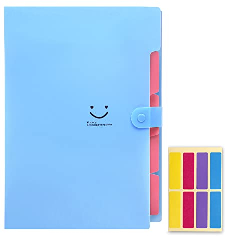 KONVINIT Mappe A4,Dokumentenmappe mit 4 Fächern erweiterbar Fächermappe aus Kunststoff,Mappen Ordnersystem Document Organizer Schule Organisation,blau