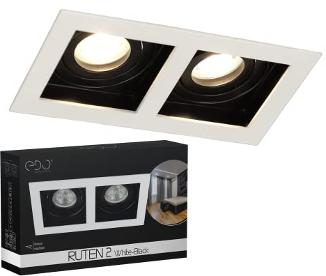 EDO Moderne RUTEN 2 Punkt Doppelquadrat Deckenlampe LED, Einbaustrahler LED Deckenleuchte in Weiß und Schwarz, Aluminium-Drehfassung GU10 Gx5,3 IP20 EDO777129