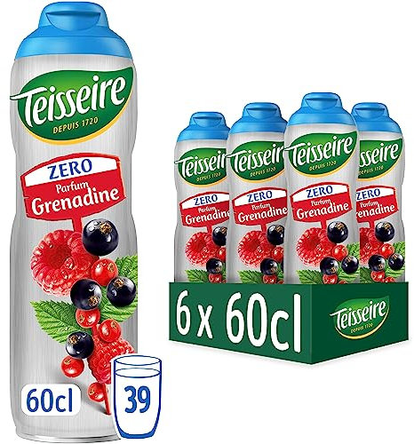Teisseire Zéro Sucre, Sirop de Grenadine pour Boisson Rafraîchissante, Cocktails, Bidon 6x60cl