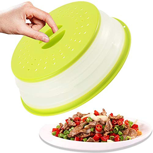 Surakey Mikrowellen Abdeckung Faltbare Mikrowellenabdeckhaube mit Sieb für Obst und Gemüse, Mikrowellen Haube Spritzschutz Deckel,verhindert Spritzen,auch als Obstfilterkorb,BPA-frei