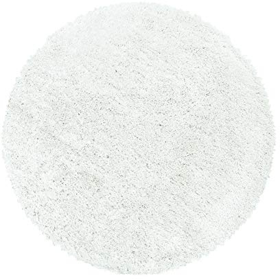 HomebyHome Shaggy Teppich Wohnzimmer 200 cm Rund - 50 mm Florhöhe Hochflor Wohnzimmerteppich Weiß Extra Weich und Flauschig - Langflor Teppiche für Schlafzimmer, Küche, Flur - Carpet, Halı, Kilim