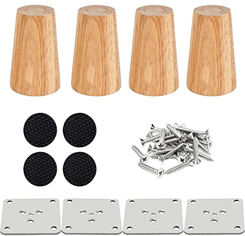 Drenky 4 Stück Möbelfüße, Tischfuß, Holz, Bettfüße, 8 cm, Couchtisch, gerade, Sofafuß, Walnuss-Finish mit Befestigungsbeschlägen für Sessel, Nachttische, Schränke, Kommoden